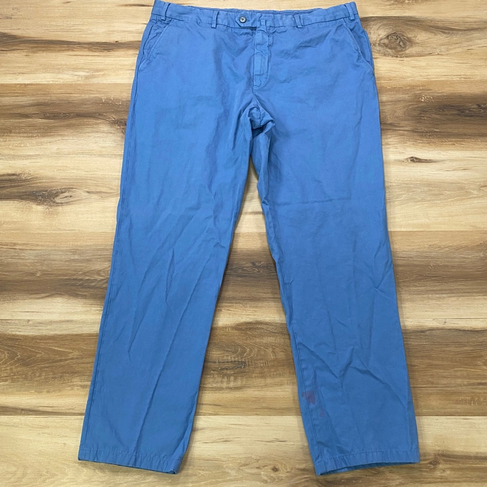 Loro Piana Trousers US 40 IT 56 Blue Linen Cotton Blend Flat Front Chino Pants